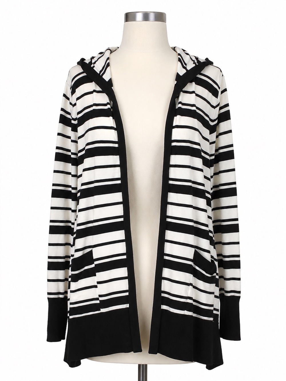 VERVE AMI STRIPPED KNIT OPEN FRONT LONG SLEEVE HOODIE CARDIGAN NWT POCKETS L NWT